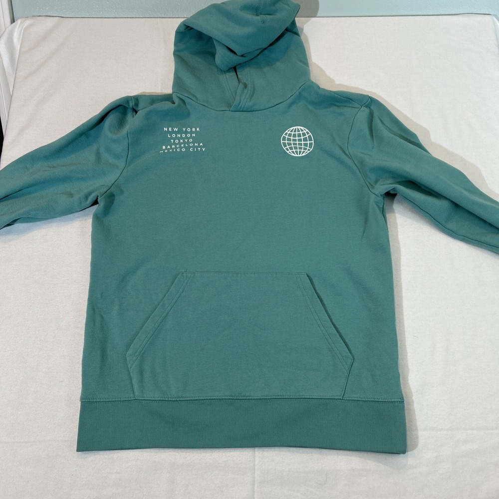 Aeropostale Men’s Medium Globe Hoodie Teal Tokyo London New York Pullover